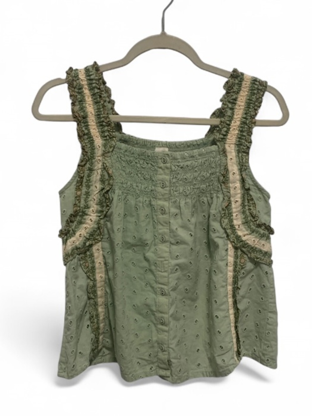 Jennifer and Grace Green Boho Smocked Eyelet Tank Top